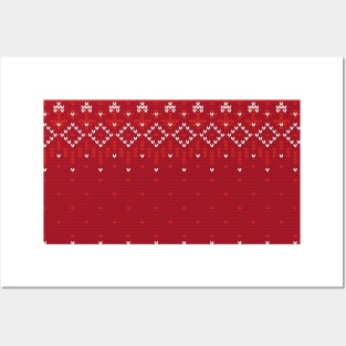 Knitting Xmas Red pattern Posters and Art